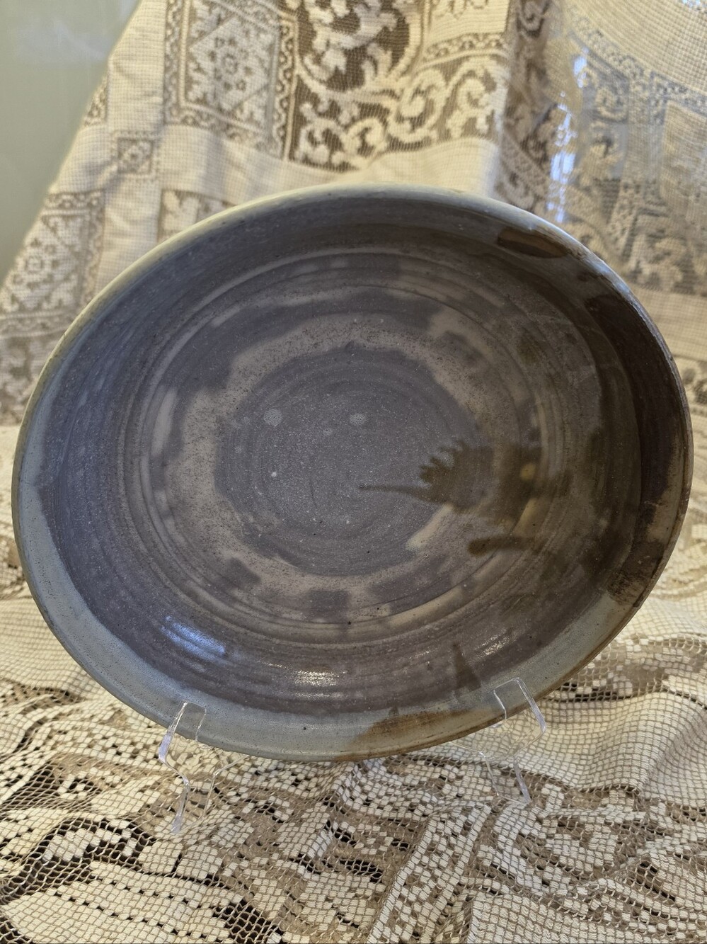 Large 11" Signed Mary Mae Jones Studio Pottery Bowl Hand Thrown Stoneware Gray